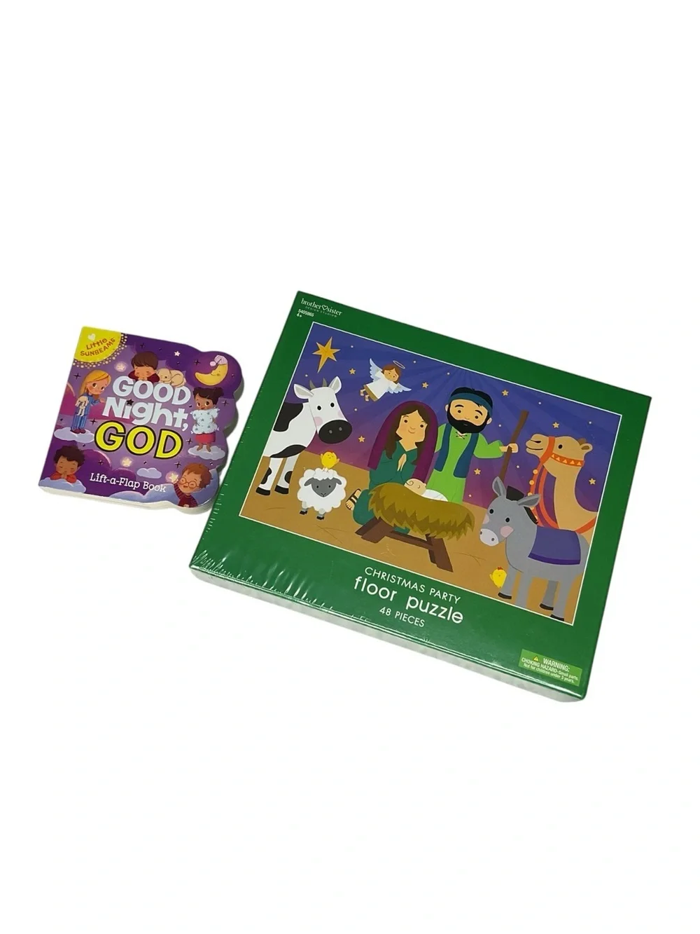 Christian Christmas Puzzle & Good Night God Lift-a-Flap Book Bundle Nativity Kid